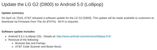Fotografía - AT & T pousse hors G2 Android Lollipop Software Update OTA LG