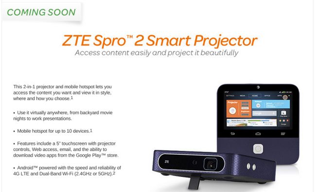Fotografía - AT & T va Exclusivement Offrez Le ZTE Spro 2 Smart projecteur à partir du 24 Avril pour 400 $ avec un contrat de deux ans ou 500 $ sans