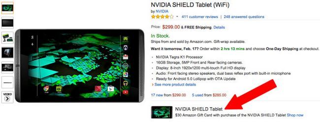 Fotografía - Offre: Acheter un Bouclier Tablet Nvidia (16 ou 32 Go) d'Amazon et recevoir une carte cadeau de 30 $