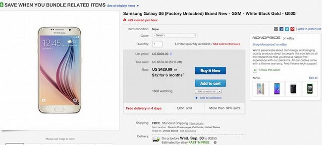 Fotografía - Offre: Samsung Galaxy S6 seulement 429,99 $ sur eBay! (États-Unis uniquement)