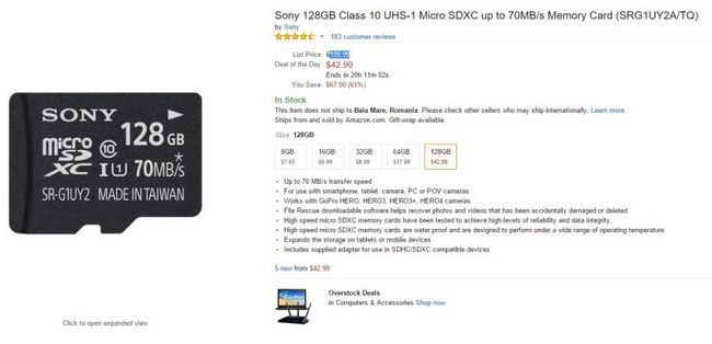 Fotografía - Offres spéciales Amazon: Sony 128 Go carte microSD pour seulement 43 $, et plus