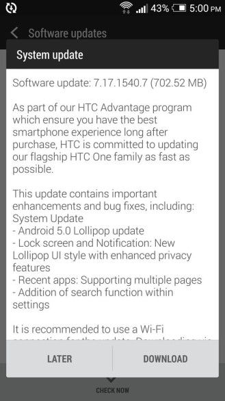 Fotografía - HTC One M7 Developer Edition commence à recevoir Android 5.0.2 mise à jour avec le sens de 6.0 ROM