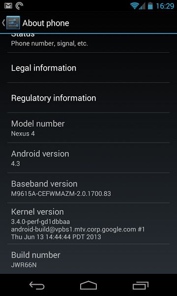Nexus 4 fonctionnant sous Android 4.3