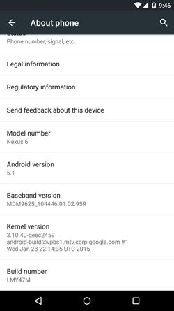 Fotografía - Nexus 6 appareils avec T-Mobile SIM pour recevoir mise à jour OTA Pour Android 5.1, Construire LMY47M