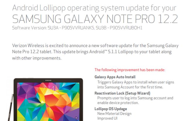 Fotografía - Samsung Galaxy Tab 8.0 et 4 Remarque Pro 12.2 Sur Verizon Wireless Obtenez 5.1.1 Android