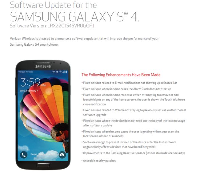 Fotografía - Verizon Pousser OTA To The Galaxy S4 Samsung Avec Stagefright Patch et autres correctifs