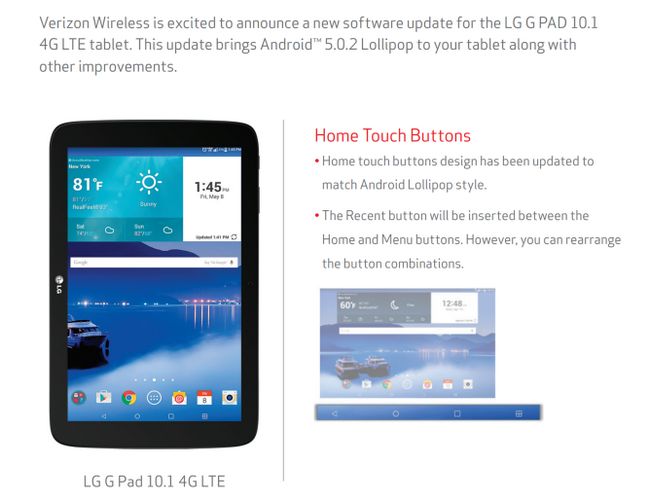 Fotografía - Verizon déploie LG G Pad 10.1 LTE Android 5.0 mise à jour logicielle OTA