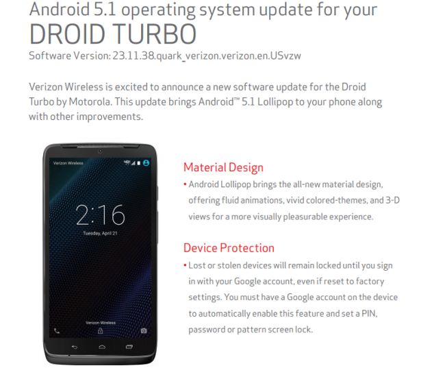 Fotografía - Verizon va commencer à pousser Android 5.1 To The Droid Turbo mercredi après-midi