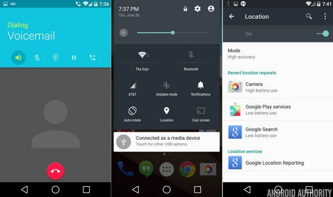 L Android Dialer paramètres de localisation de notification déroulante