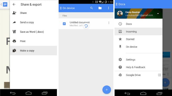 Design Matériau pour les feuilles Google Drive Docs applications Android Diapositives