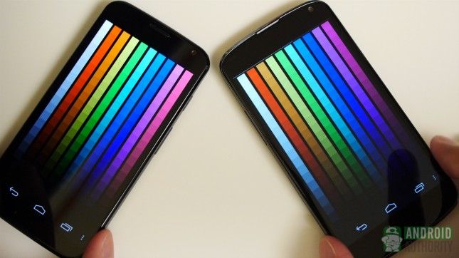 Moto X vs Nexus 4 aa couleurs d'affichage