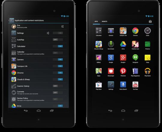 Android 4.3 écran des profils restreints