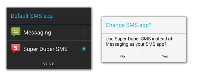 Android 4.4 KitKat SMS par défaut de l'application