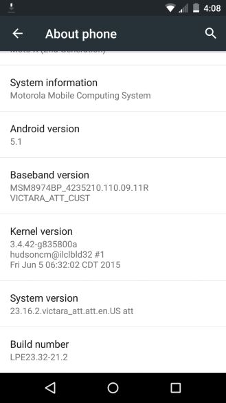 Fotografía - Android 5.1 est le déploiement à la 2e Gen AT & T Moto X