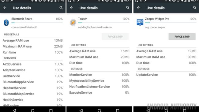 Paramètres Android Options pour les développeurs processus Stats applications