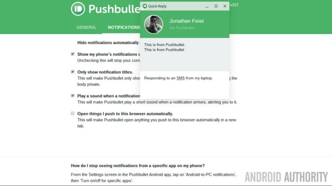 Web Pushbullet SMS réponse