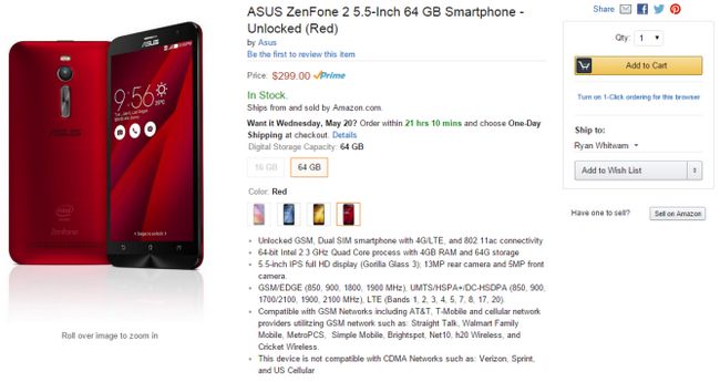18/05/2015 20_18_47-Amazon.com_ ASUS ZenFone 2 de 5,5 pouces de 16 Go Smartphone - Débloqué (Noir) _ pH cellulaire