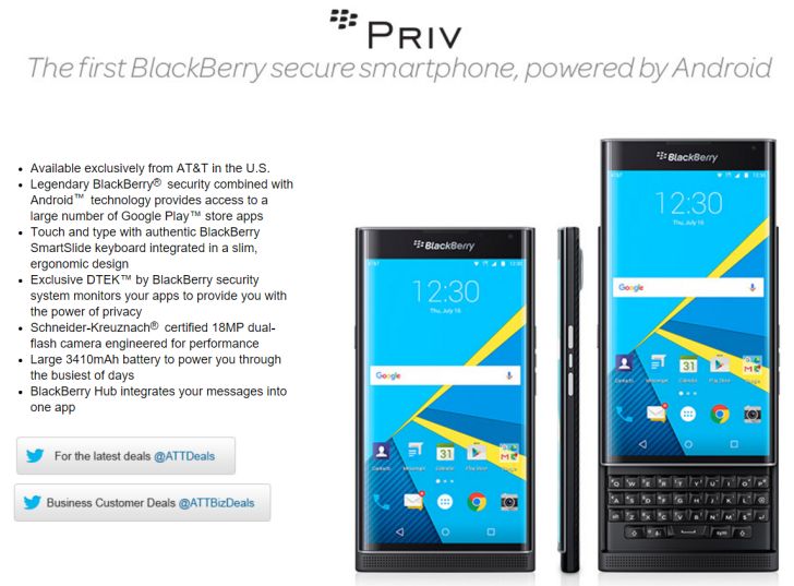 Fotografía - AT & T sera le premier transporteur américain d'offrir le BlackBerry à partir du 6 Novembre PRIV