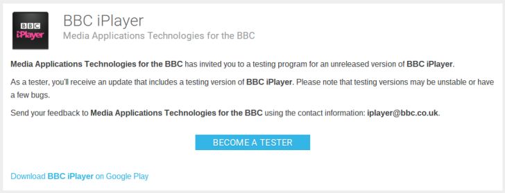 Fotografía - BBC lance mobile officiel iPlayer programme bêta test sur Google Play