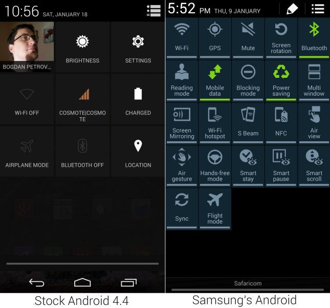 Stock Android 4.4 vs Samsung Galaxy Note 3 Touchwiz DropDown