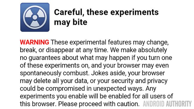 Drapeaux Chrome message d'avertissement