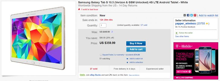 Fotografía - Traiter Alerte: 10.5 (Verizon LTE Version) de The Galaxy Tab est originale sur eBay pour 360 $, Navires internationalement