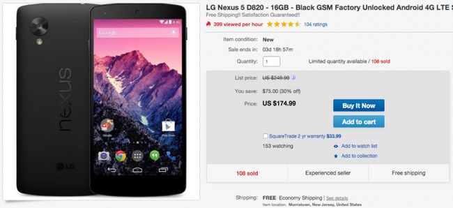 Fotografía - Offre: Prenez une nouvelle marque Nexus 5 d'eBay pour seulement $ 175