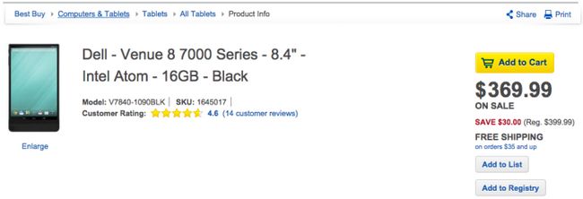 Fotografía - Offre: Prenez le Dell Venue 8 7000 de Best Buy pour seulement 369,99 $ ($ 30 off)