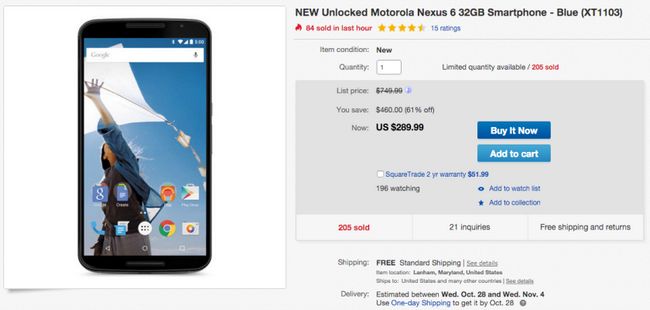 Nexus 6 eBay offre 280