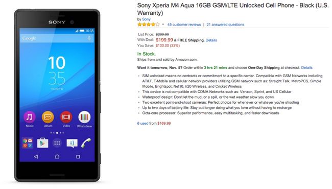 Fotografía - Offre: Débloqué 16Go Sony Xperia M4 Aqua seulement 200 $ sur Amazon