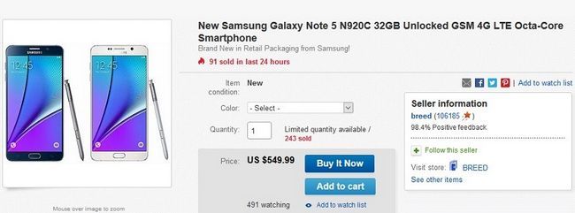 Galaxy Note 5 ebay deal