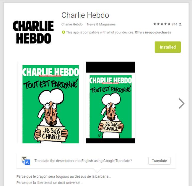 Fotografía - Suite à l'attaque meurtrière, journal satirique français Charlie Hebdo Makes Épuisé Imprimer édition disponible sur le Play Store
