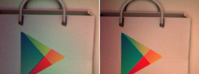 Écran agrandi icône représentant de l'application (de gauche - Galaxy S4- droit - HTC One)