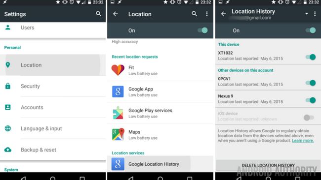 Google paramètres de l'historique de localisation Android