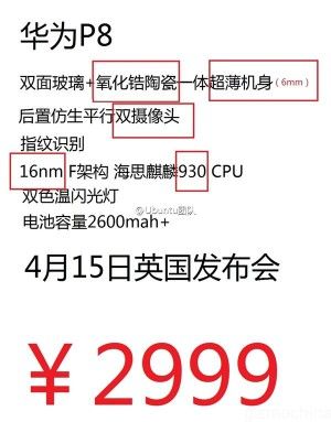 Huawei-p8 fuite prix