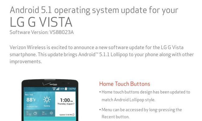 Fotografía - LG G Vista Sur Verizon Wireless Obtient Android mise à jour logicielle OTA 5.1