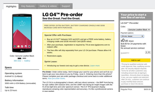 Fotografía - LG G4 venir à Sprint 5ème Juin Pour 600 $, pré-commandes de démarrage de 32 Go carte MicroSD Aujourd'hui-gratuit, batterie supplémentaire, et le chargeur inclus Jusqu'au 21 Juin