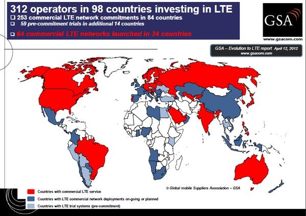 LTE couverture carte du monde