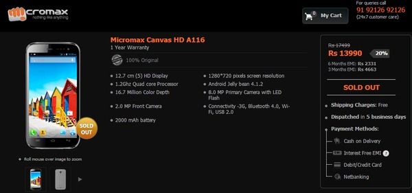 Micromax toile HD vendu