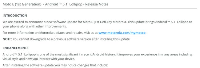 Fotografía - Motorola est tremper Test Android 5.1 pour le 1er Gen Moto-E Voici le changelog