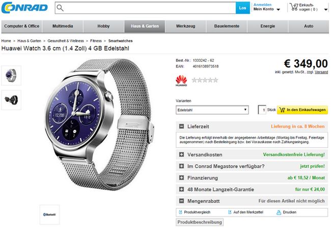 Fotografía - Multiple détaillants en ligne Afficher Huawei regarder à 349 Euro Price Point