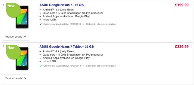 New Nexus 7 Currys