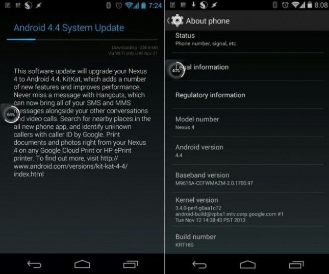Nexus 4 mise à jour Android 4.4 kitkat