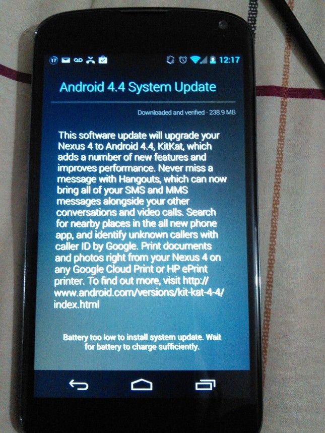 Nexus 4 Android 4.4 mise à jour de kitkat 2