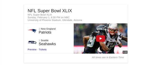 Fotografía - Scores NFL New YouTube Avec Clips Google Recherche-intégré vidéo en temps pour le Super Bowl XLIX