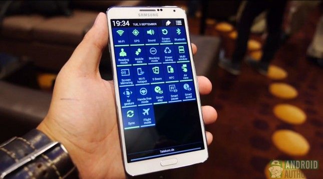 Samsung Galaxy Note 3 notification options de la barre AA