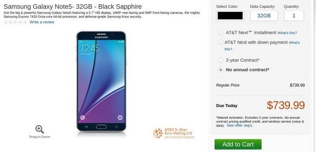 Fotografía - Samsung Galaxy Note 5 et S6 bord + est maintenant disponible De AT & T pour $ 740 et $ 815 Gagnez 300 $ Dans le projet de loi de crédit Dans certaines conditions