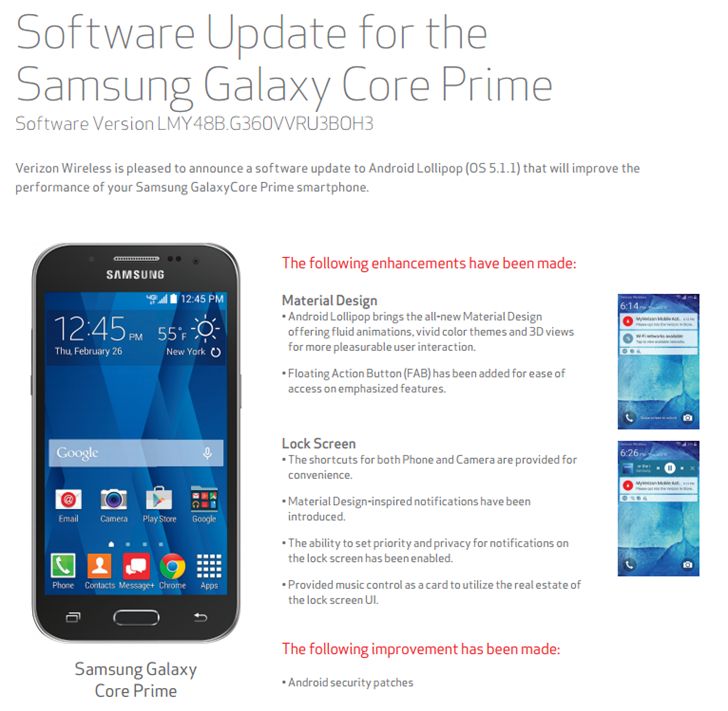 Fotografía - Galaxy de Samsung de base Premier Mises à jour Android 4.4 Verizon De tout le chemin à 5.1.1