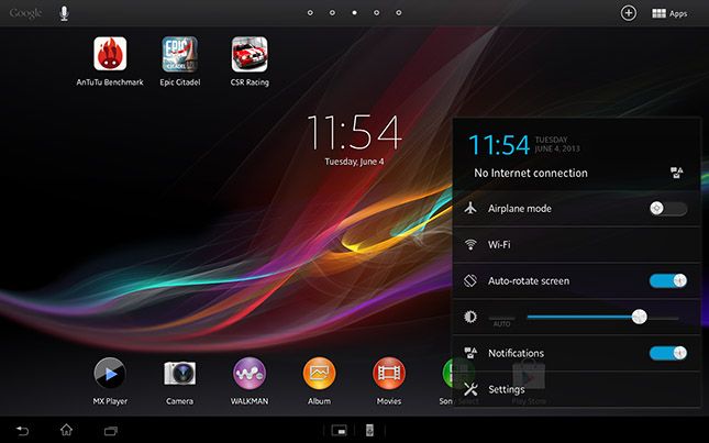 Sony tablette Xperia notification z aa déroulante