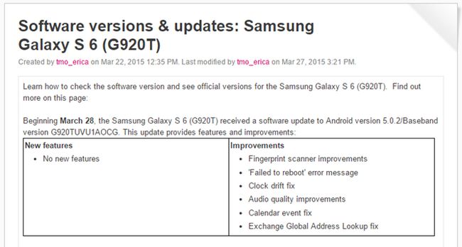 Fotografía - Versions T-Mobile de la galaxie S6 et S6 Galaxy bord obtiennent leur première mise à jour OTA